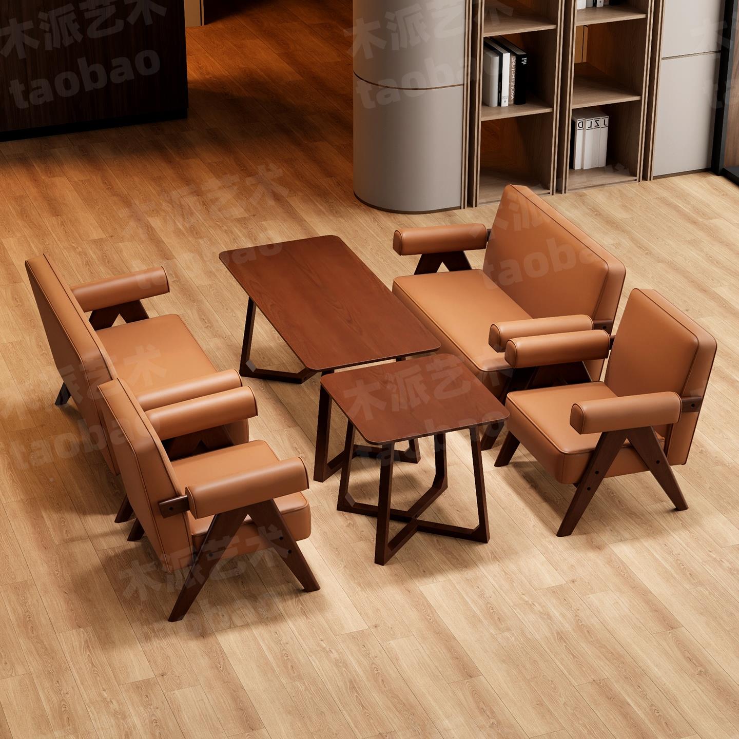 奶茶休店咖厅会桌椅组合闲书吧餐厅酒康泊曼吧民宿接待啡洽谈客卡