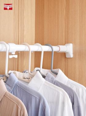 墙壁免钉无痕晾杆横XUR衣柜收纳挂衣杆杆钢伸缩衣杆大承重白色管