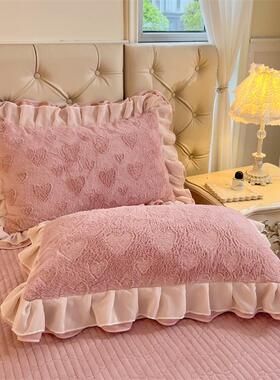 冬牛奶绒枕加厚剪花绒枕头套48x74cm一祇对装套季ZFO2公主花边枕