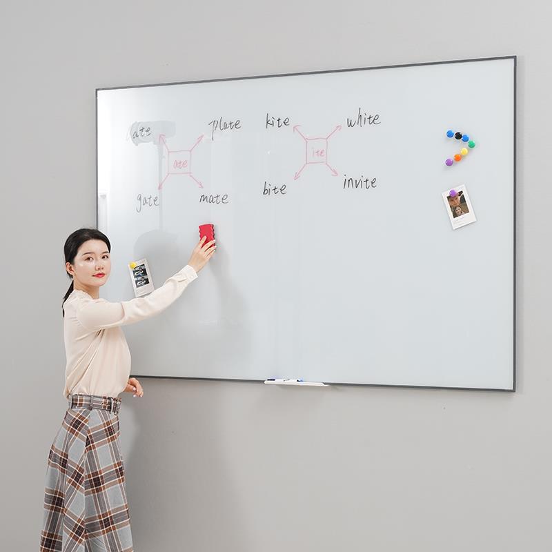 铝合金边磁钢言京庆天创化玻璃白板写性字板商用办公会议室磁吸挂