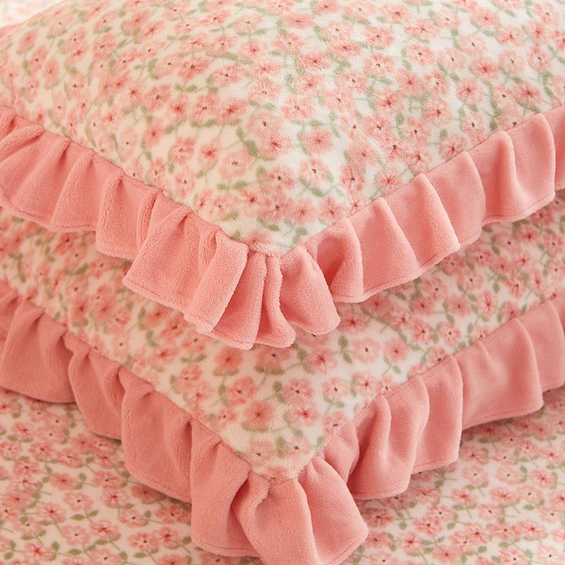 田园ls08969风小碎花牛奶绒枕套一对装用家4x74冬8季珊瑚绒头枕芯