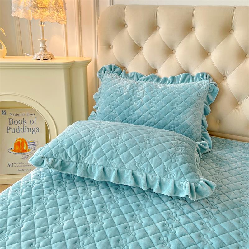 公主8纯色a类夹棉牛奶绒枕套加枕厚4x74ha0111cm花边风珊瑚绒芯套