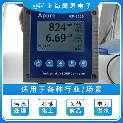 Apure工业在线酸度计RP-3000套装PH测试仪双通道PH/ORP水质监测仪