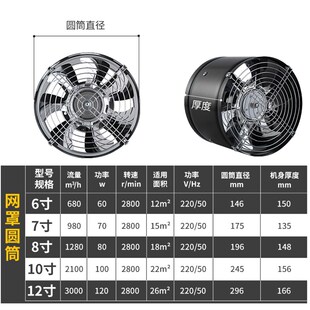 厨房管道抽风机强力静音110PVC增压排气扇家用卫生间换气扇油烟机