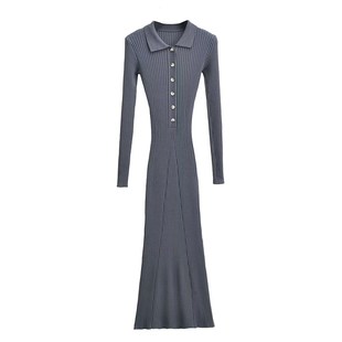 欧美式针织连衣裙女春秋冬小个子修身紧身打底内搭鱼尾后妈包臀裙