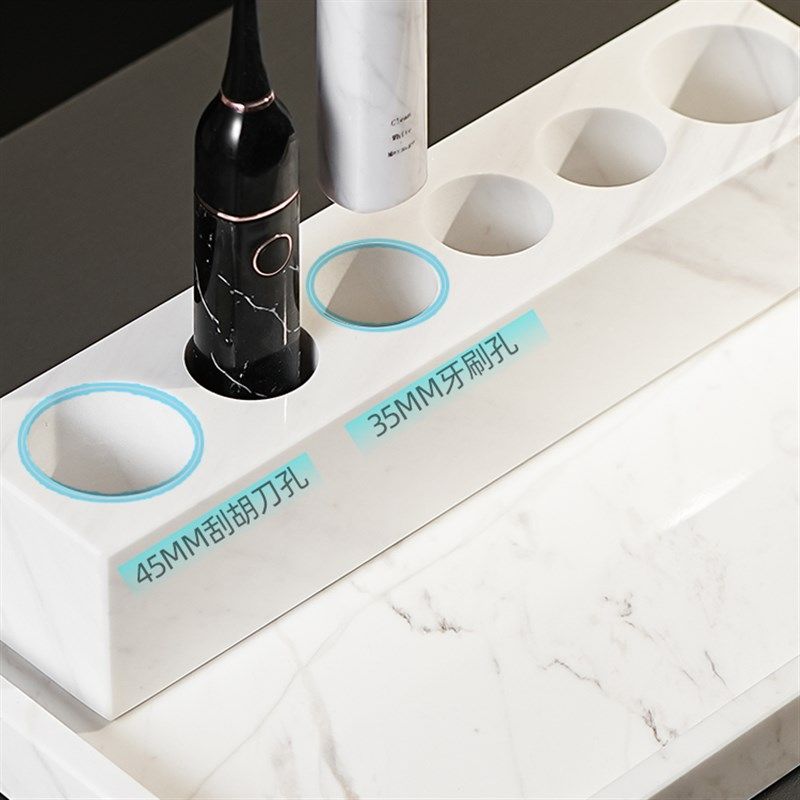 高档大理石电动牙刷置物架洗漱台家用四人牙刷架牙具牙杯收纳套装