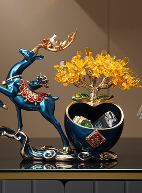 招财福鹿发财树装饰品玄关入户鞋柜放钥匙家居摆件钥匙收纳置物架