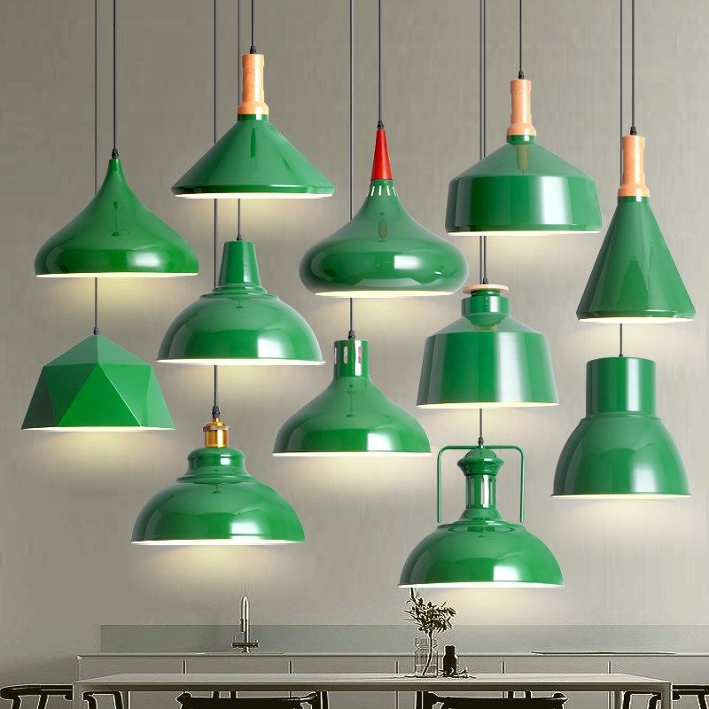 吊灯创意个性艺术绿色复古怀旧工业风铁艺火锅店仿古餐厅吧台灯罩