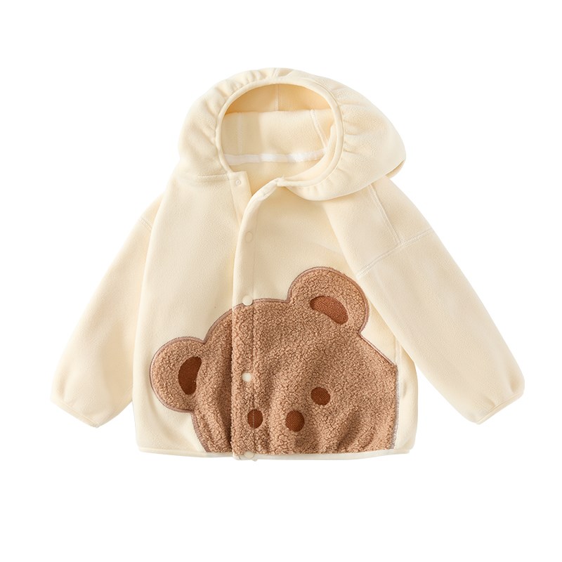 婴儿加绒外套连帽秋冬季儿童外套男女童开衫冬装加绒奥利绒双面绒