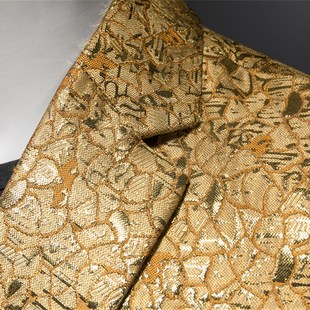 男士休闲时尚金黄色花西装外套修身大码宴会舞台表演礼服西服上衣