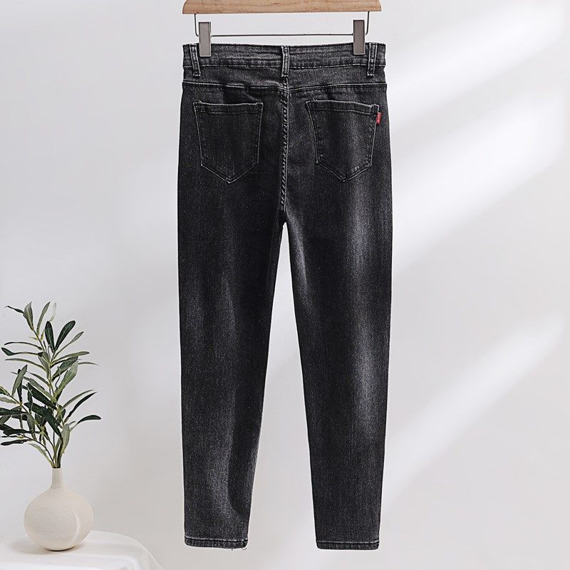 新款大码小脚裤女牛仔裤高腰显瘦200斤胖MM裤子修身高个子铅笔裤