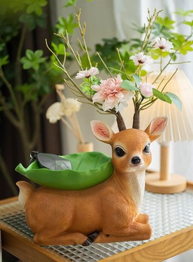 可爱鹿钥匙收纳摆件创意家居客厅入户玄关装饰工艺品乔迁新居礼品