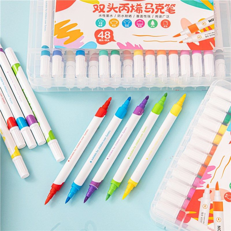 双头丙烯马克笔软头不透色丙烯笔12色48色手绘涂色绘画专用彩色笔,文具电教/文化用品/商务用品,马克笔,淘宝优惠券,粉丝福利购,淘宝优惠卷