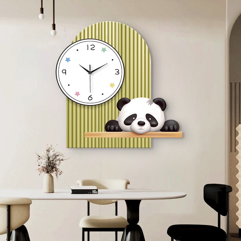 奶油风挂钟客厅2024新款装饰画带钟表电视背景墙创意时钟壁灯挂画
