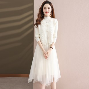 打底连衣裙两件套2024新款冬季穿搭一整套毛衣内搭针织马甲套装女