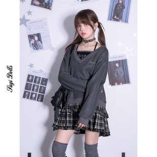SagiDolls少女斗志 #等你下课#学院风毛针织卫衣挂脖假两件连衣裙