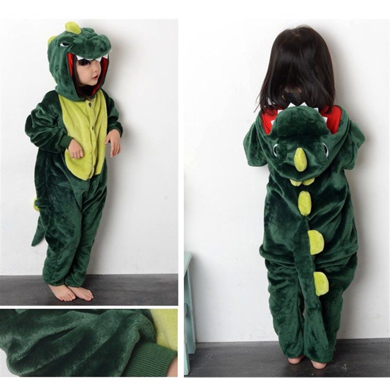 爪子鞋法兰绒秋冬家居服套装儿童恐龙连体睡衣可爱卡通动物如厕版