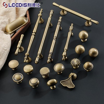 中古风覆古实心黄铜柜门把手法式高级感古铜色整体橱柜衣柜抽屉门