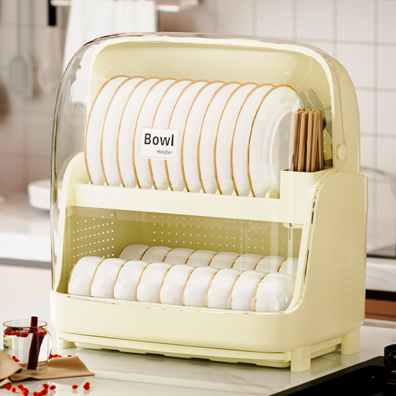 碗筷收纳盒放碗碟架厨房家用装盘多功能沥水置物架子带盖碗柜防尘
