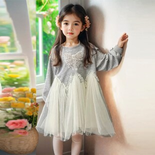 女童裙子春装2025新款儿童连衣裙春季中大童卫衣裙春秋女孩公主裙