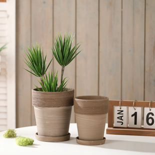 复古做旧手工拉丝红陶土花盆北欧透气素烧大号排水绿植鲜花带托盘