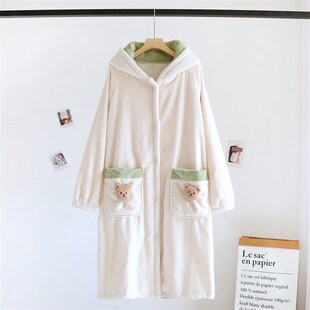 卡通款 2023新款 加绒加厚法兰绒睡袍家居服套装 珊瑚绒睡衣女秋冬季