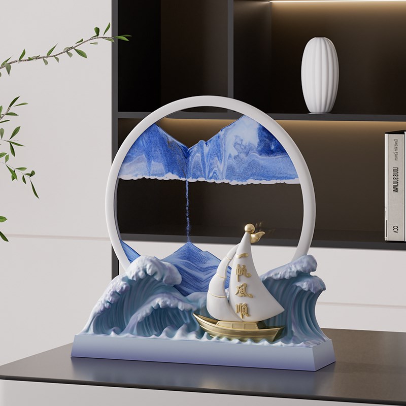 帆船摆件解压流沙画一帆风顺乔迁礼物高级感客厅书房办公桌装饰品