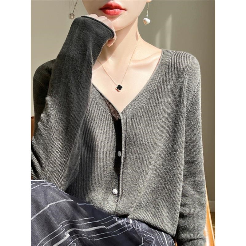 格雷系灰色春夏薄款针织衫开衫外套罩衫配裙子吊带外搭披肩上衣