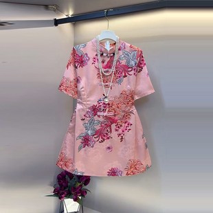 收腰国风上衣胖妹妹气质甜美复古风国风小衫 立领盘扣短袖 女装 大码