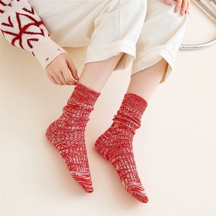 本命年龙年大红色袜子女鸿运中筒袜结婚情侣长袜男士 秋冬双针喜袜