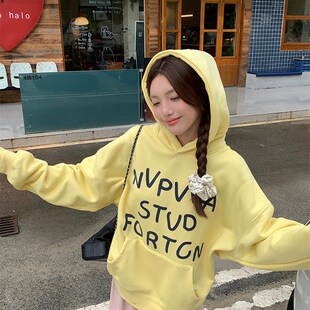 LOGO草写标语绒面发泡卫衣国潮情侣男女加绒帽衫 NVPVVA 秋冬新款