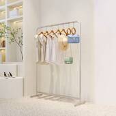 店简约中岛落地式 服装 店挂衣架北欧不锈钢银色陈列货架女装 展示架