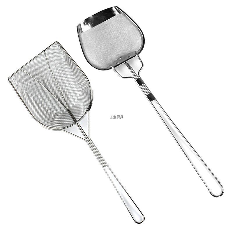 不锈钢油渣铲油炸长柄捞勺大号薯条网勺鸡排炸鸡滤油隔渣小漏勺