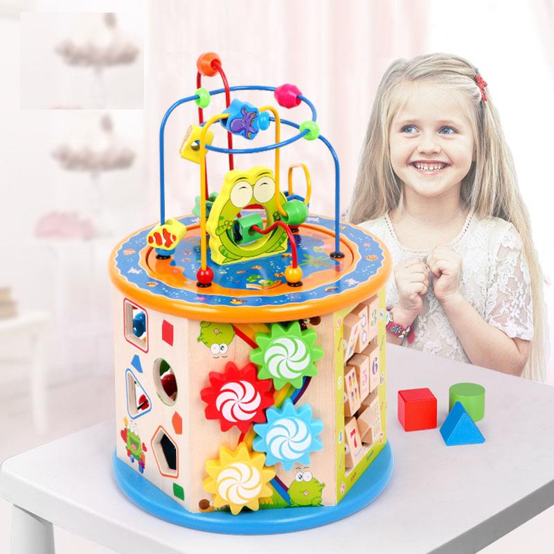 儿童木制六面多功能益智大绕珠百宝箱婴幼儿早教智力开发亲子玩具