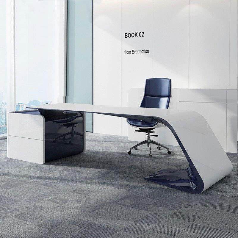 老板办公桌椅组合简约现代白色经理桌总裁家具烤漆办公桌收纳柜