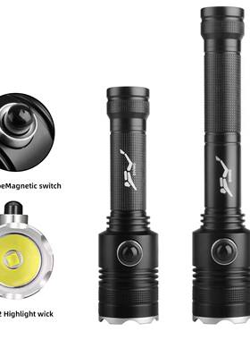 新款XHP70.2潜水手电筒1节/2节18650磁控开关LED定焦充电赶海