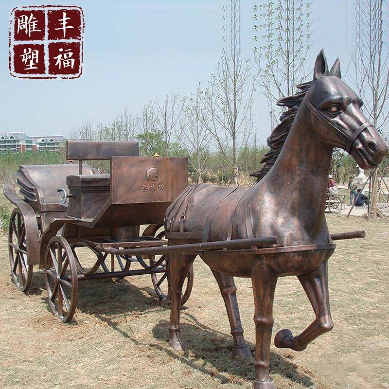 供应铸铜动物铜马拉车雕塑群组铜雕马组合雕塑户外大型铜马雕塑