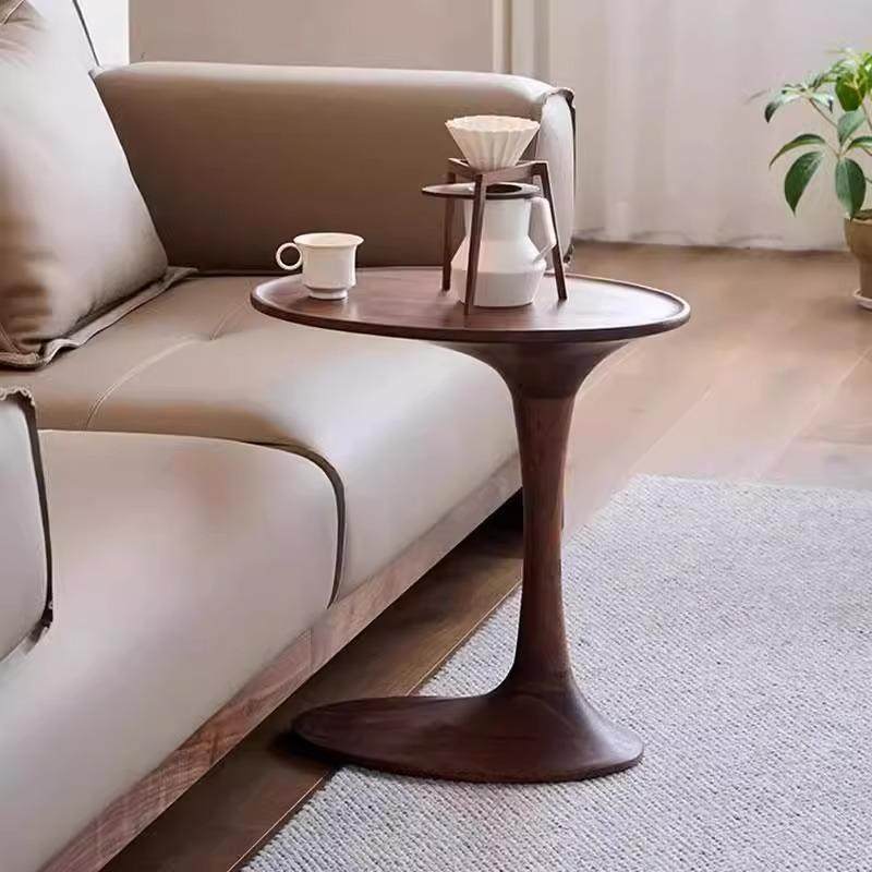 北美黑胡桃木边几沙发角几圆形边桌全实木小茶几卧室床边桌置物架