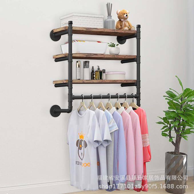 跨境美式复古墙上管道置物架承重力强铁艺工业风理发简约壁挂书架