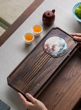 胡桃木茶整块原木家用小型排水式喷泡绘盘陶瓷壶垫实干茶台HTU木