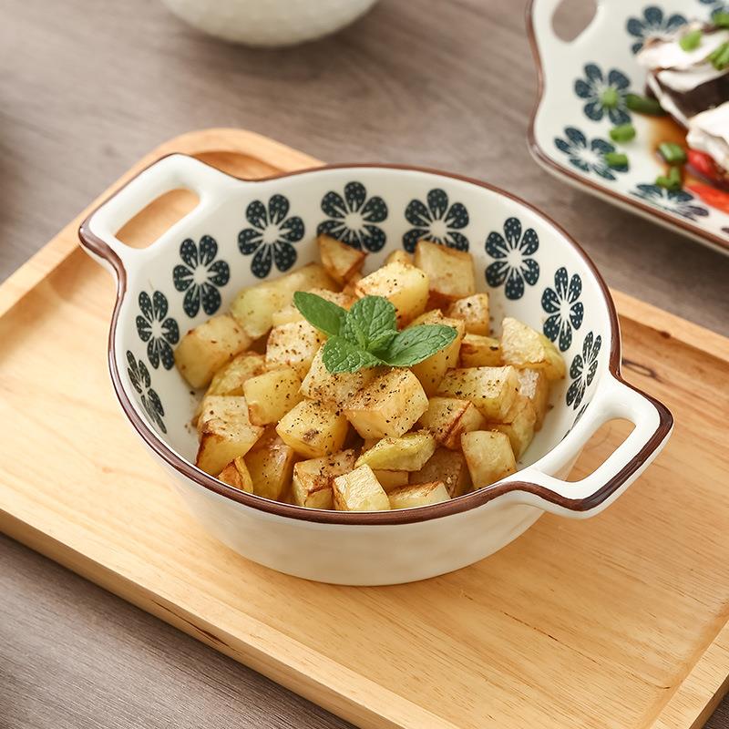 整箱色蓝小瓷花日式餐具家用陶碗彩盘碟釉下烤QBX碗烤盘厂价出境