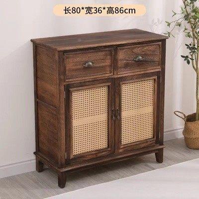 边实木收纳储柜985复古餐物边柜玄关茶柜藤编斗柜子客水厅柜美式