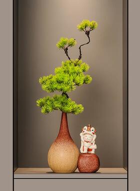 现新中式长陶代瓷细摆高花瓶入户玄92621209关件客厅迎客松花艺装