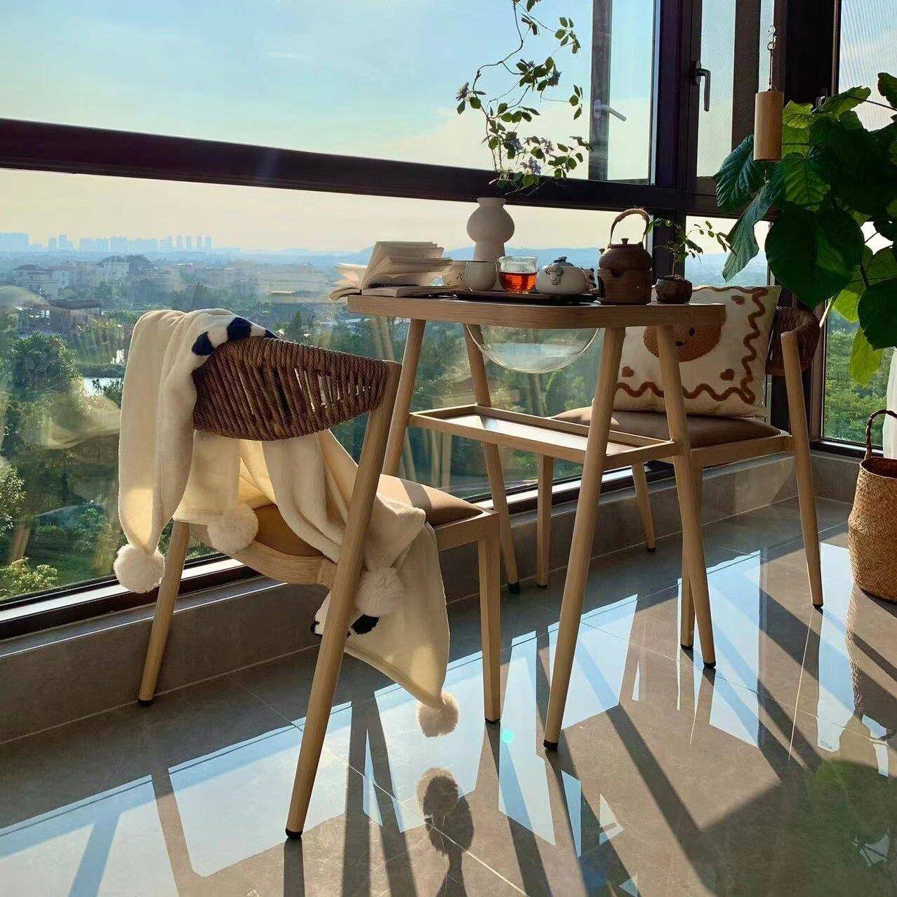 8阳V台移动黑胡VXX桃木三桌椅家用藤编椅喝茶看户外庭院书件套桌