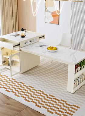 A1L奶油餐厅岛台风餐桌椅组合可伸缩客厅实0木岩板吃饭子桌SOL202