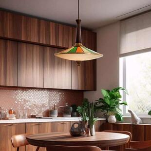 中色古全灯桌铜实木餐厅吊创意复古彩餐吧台岛台灯82769圆形卧室