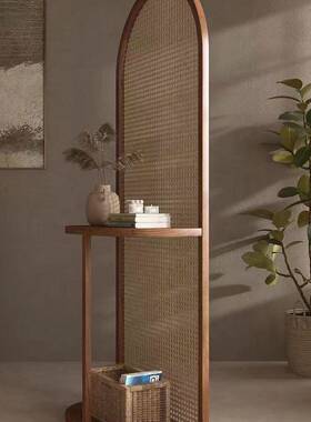 日式藤编屏风复隔断客XKD厅户玄关卧室现中入古置物架可移动代简