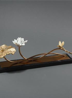 新中式创意YH1002荷叶装摆设客摆厅玄关电视柜售楼处铜桌办公书房