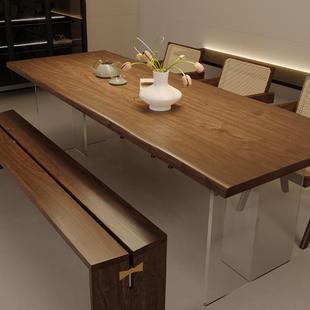 北板美黑胡桃餐wyy20250木桌亚克力悬浮书桌实木茶桌纯长实木原木