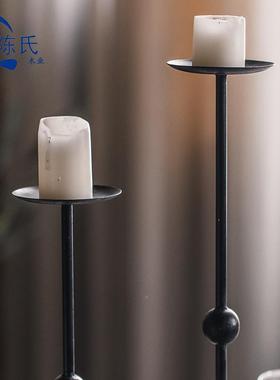 美A1594中式古风铁艺蜡烛台古烛光晚餐氛艺围感术复做旧装饰桌面